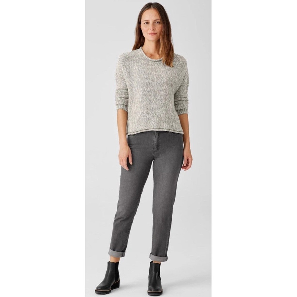 Eileen Fisher High Waist Slim Jean Organic Cotton Stretch Carbon Denim Women's L